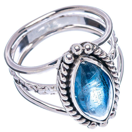 Sterling silver kyanite ring with oval blue stone, braided side details, size 6.5