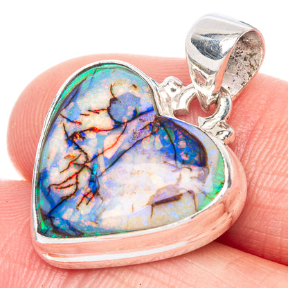 Rare Sterling Opal Heart 925 Sterling Silver Pendant 1 1/8" (925 Sterling Silver) P41927