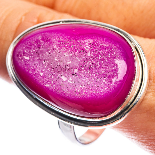Large Pink Druzy Ring Size 13.5 (925 Sterling Silver) R144178