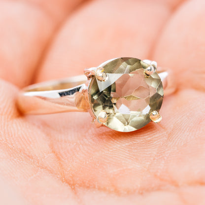 Faceted Prasiolite Ring Size 8.5 (.925 Sterling Silver)