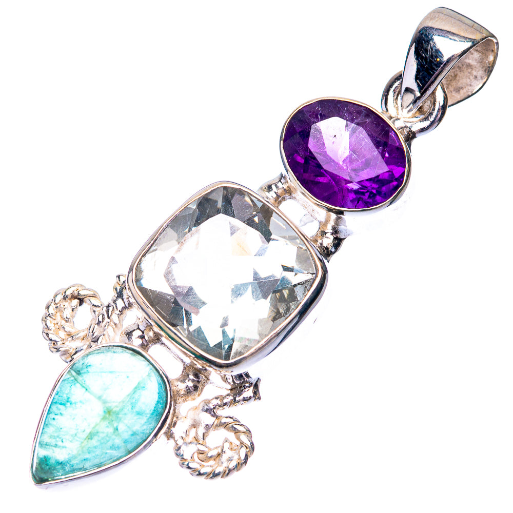 White Quartz, Blue Fluorite, Amethyst Pendant 2" (925 Sterling Silver) P38705