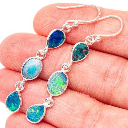 Rare Doublet Opal Earrings 1 7/8" (925 Sterling Silver) E1663