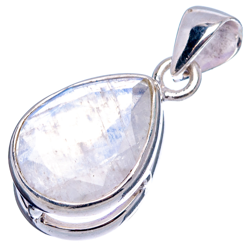 Sterling silver oval teardrop moonstone pendant, faceted rainbow highlight