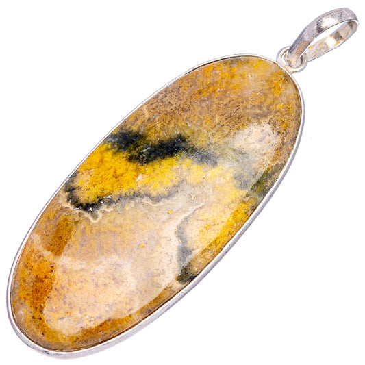Bumblebee jasper pendant, oval silver-plated bezel with yellow, black, and white stone