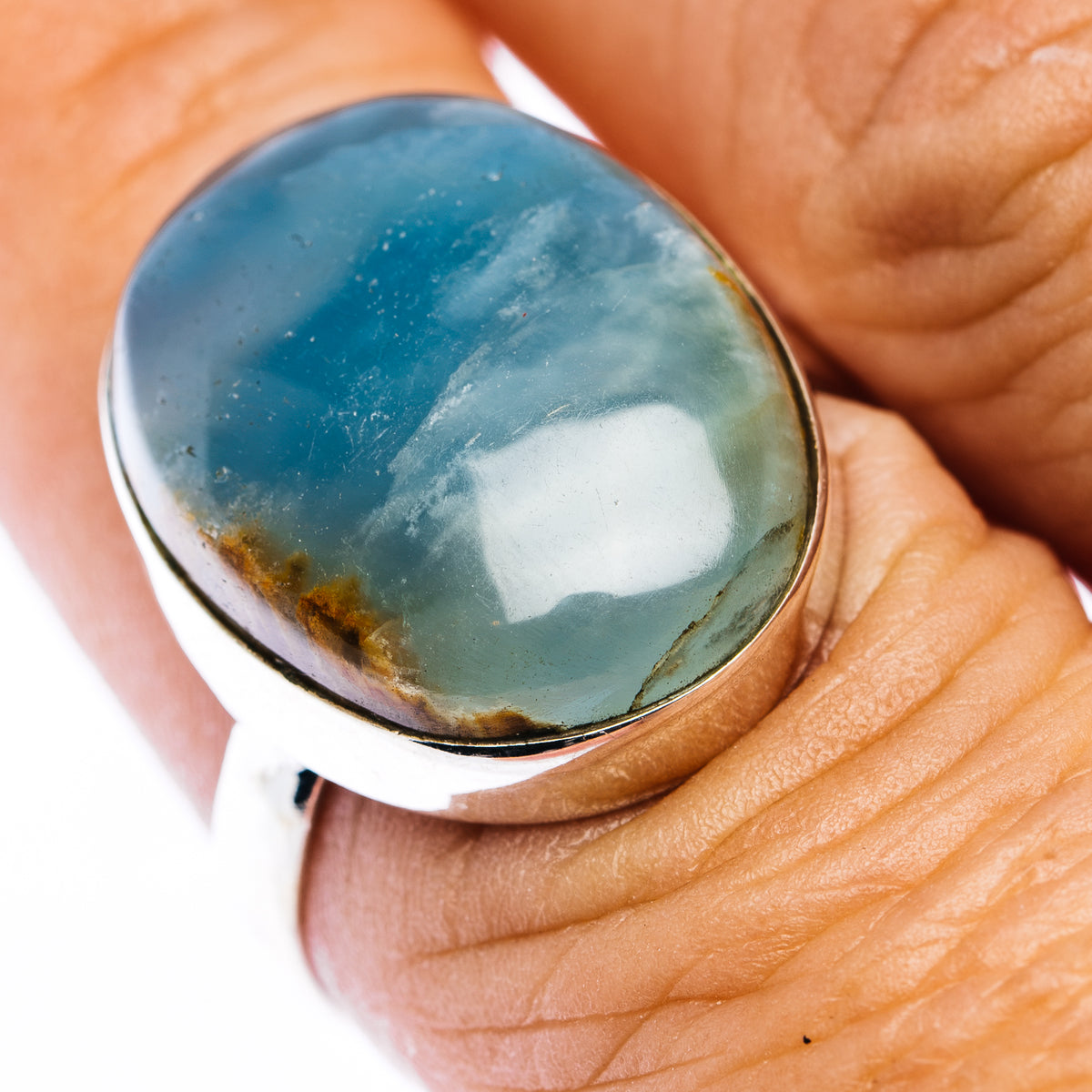 Rare Aquatine Lemurian Calcite Ring Size 8 (.925 Sterling Silver)