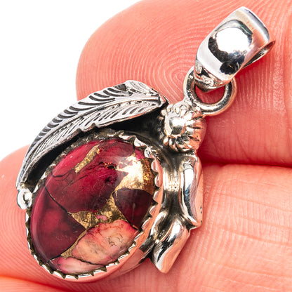 Red Dahlia Mohave Turquoise Pendant 1 1/8" (.925 Sterling Silver)
