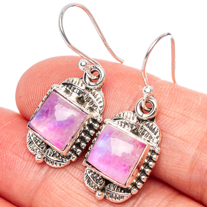 Pink Moonstone Earrings 1 3/8" (925 Sterling Silver) E1412
