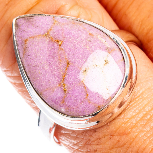 Sterling silver ring with purple phosphosiderite teardrop cabochon, size 9.5