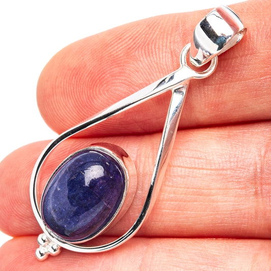 Teardrop tanzanite pendant in .925 sterling silver with oval purple stone and loop bail