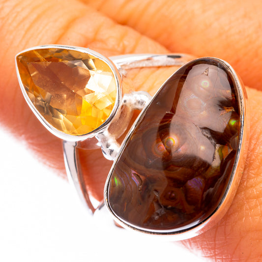 Large Mexican Fire Agate, Citrine Ring Size 9.5 (925 Sterling Silver) R140831