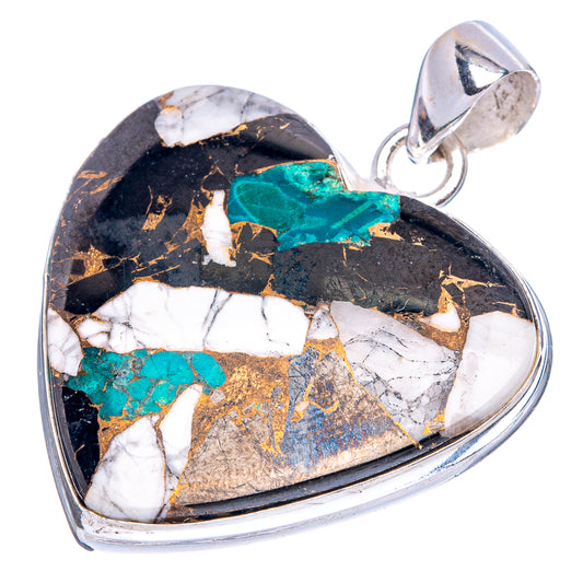 Howlite Chrysocolla Heart Pendant 1 1/2" (925 Sterling Silver) P43362