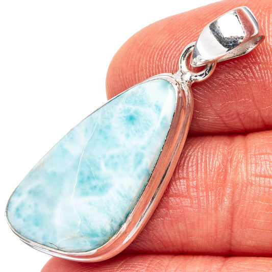 Sterling silver Larimar pendant with teardrop gemstone, open loop bail