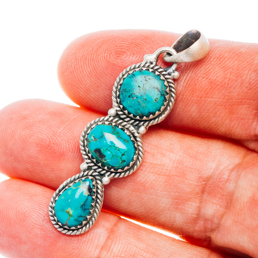 Southwestern Style Tibetan Turquoise Pendant 1 5/8" (.925 Sterling Silver)