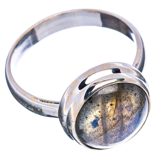 Sterling silver labradorite ring with oval blue-gray stone, side profile, size 9