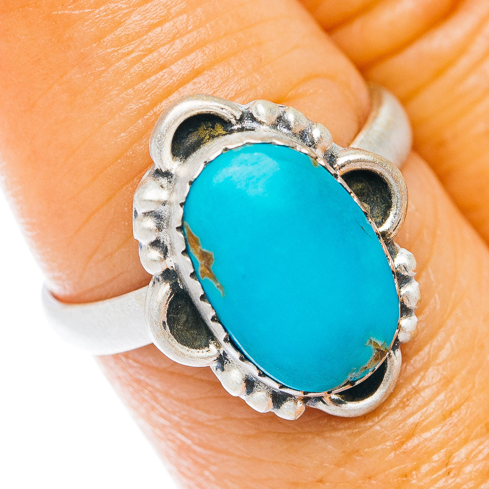 Santa Maria turquoise ring with oval stone bezel, beaded sterling silver setting