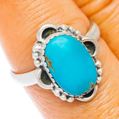 Santa Maria turquoise ring with oval stone bezel, beaded sterling silver setting