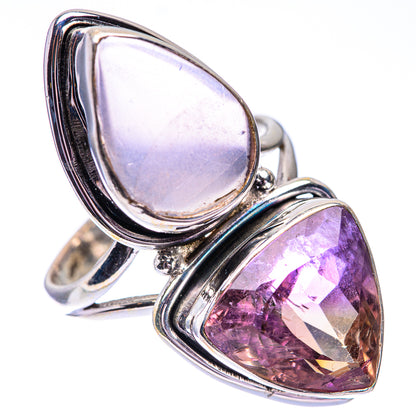 925 sterling silver double teardrop gemstone ring with light pink and purple stones