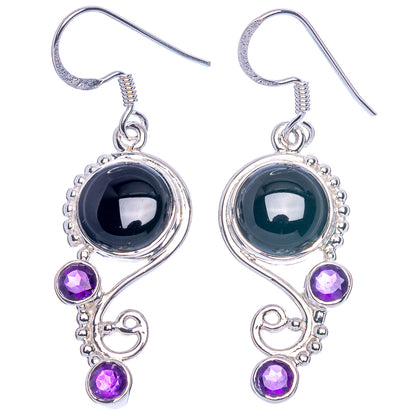 Premium Black Onyx, Amethyst Earrings 1 3/4" (925 Sterling Silver) E1204