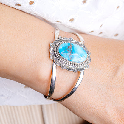 Golden Hills Turquoise Cuff Bracelet Adjustable (.925 Sterling Silver)
