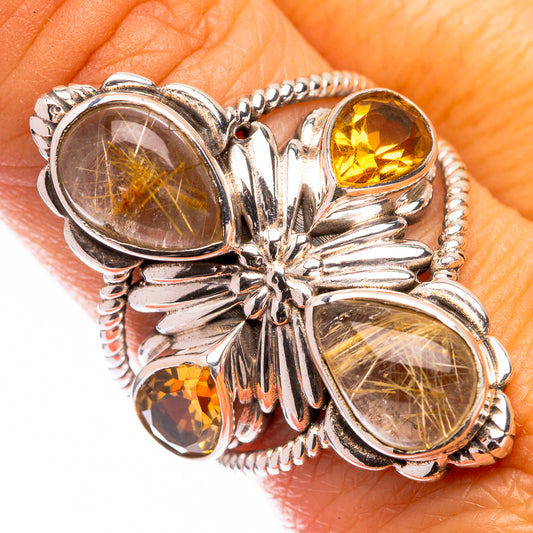 Large Rutilated Quartz, Citrine Ring Size 8.75 (925 Sterling Silver) R140829