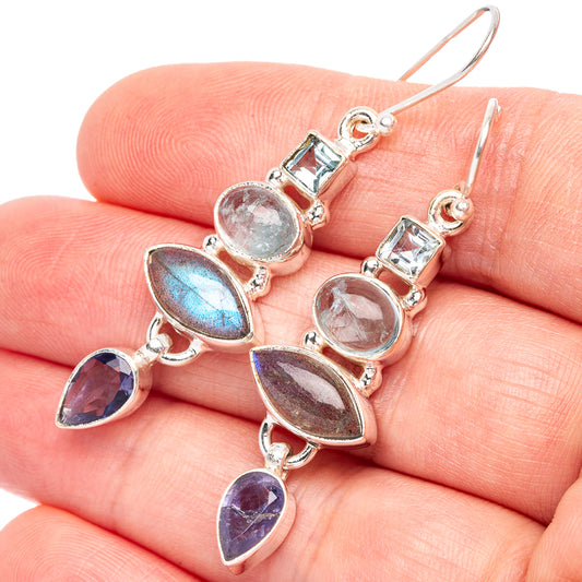 925 silver drop earrings with blue and purple gemstone drops, oval and teardrop stones
