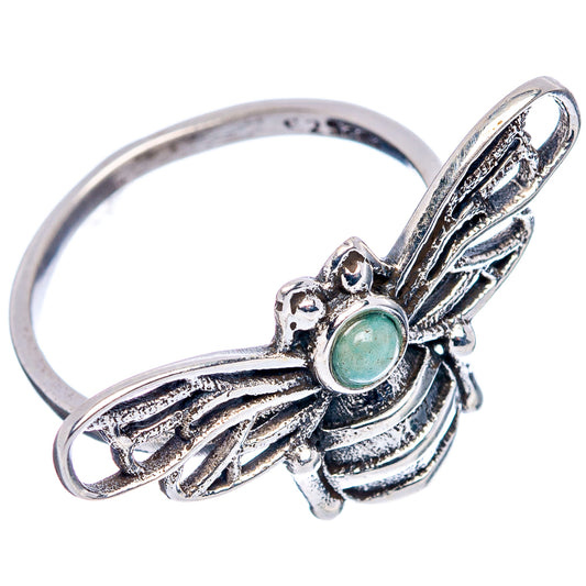 Sterling silver bee ring with green oval gemstone and detailed wings
