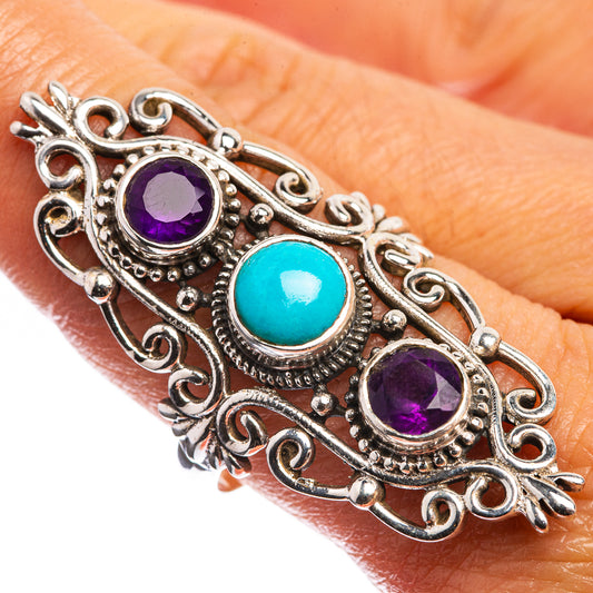 Large Sleeping Beauty Turquoise, Amethyst 925 Sterling Silver Ring Size 10