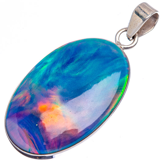 Sterling silver opal pendant with large oval iridescent blue-purple multicolor stone