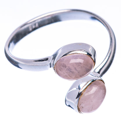 925 sterling silver adjustable ring with two oval rose quartz cabochons