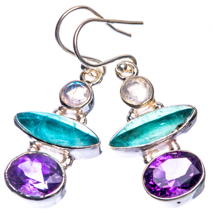 Aquamarine, Amethyst, Rainbow Moonstone Earrings 1 5/8" (925 Sterling Silver) E432632