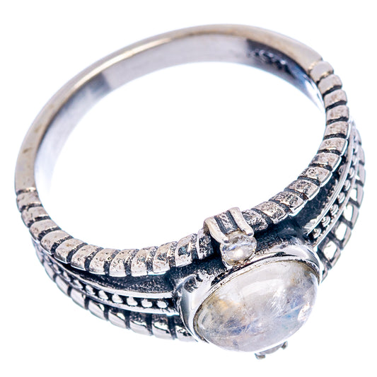 Sterling silver dainty ring with oval moonstone cabochon and engraved split band