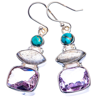 Faceted Amethyst, Labradorite, Blue Copper Composite Turquoise Earrings 1 5/8" (925 Sterling Silver) E432428