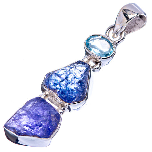 Sterling silver gemstone pendant with blue topaz and two tanzanite pieces