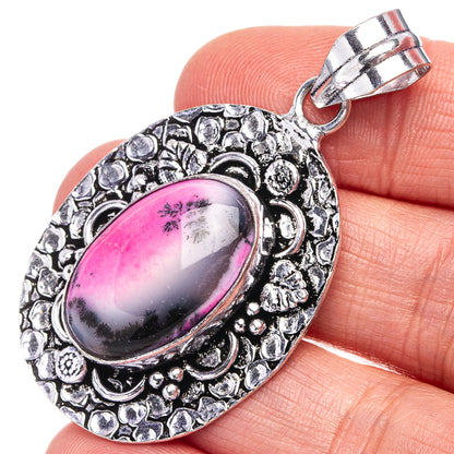 Pink Dendritic Opal Pendant 2" (German Silver)