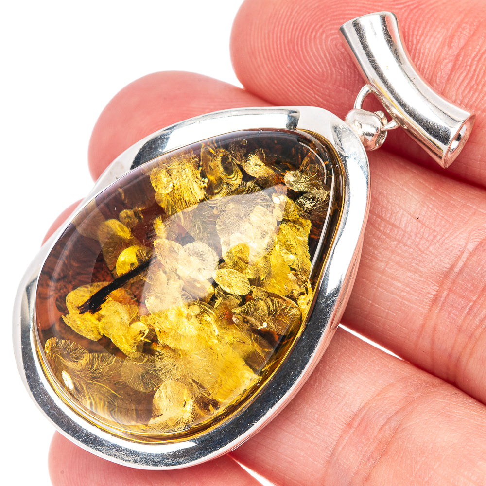 Ana Silver Co Baltic Amber Pendant 1 3/4" (925 Sterlnig Silver)