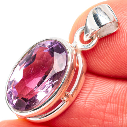 Oval faceted amethyst pendant in .925 sterling silver setting with hinged bail