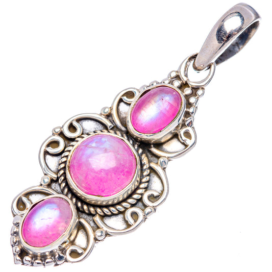 Pink moonstone pendant .925 sterling silver, oval pink stones with top loop bail