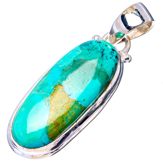 Oval turquoise gemstone pendant in polished .925 sterling silver bezel with loop bail