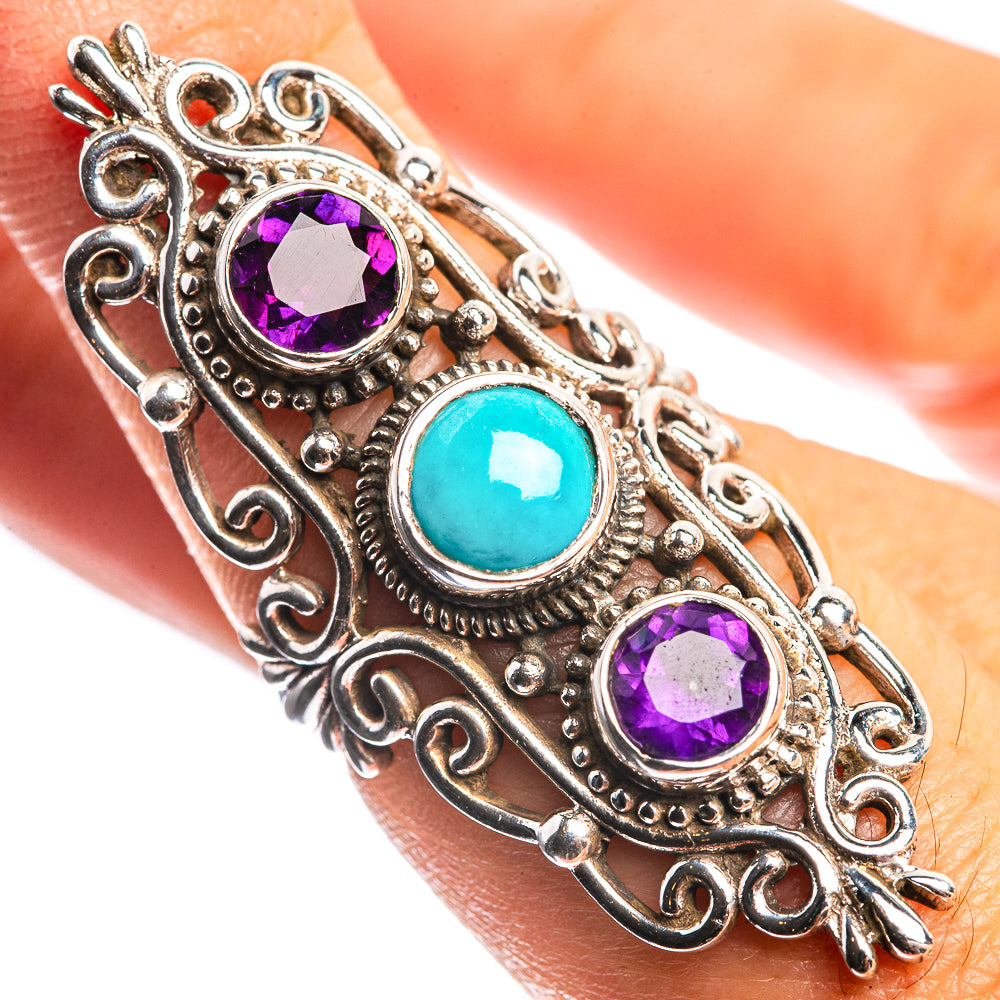 Large Sleeping Beauty Turquoise, Amethyst 925 Sterling Silver Ring Size 6.5