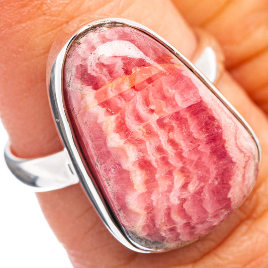 Oval rhodochrosite cabochon ring, size 6, .925 sterling silver band