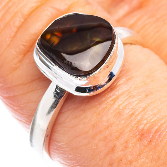 Oval fire agate signet ring in .925 sterling silver, dark smoky stone