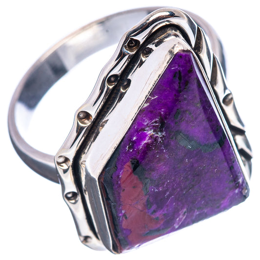 Sterling silver size 10 ring featuring purple sugilite rectangle with raised bezel