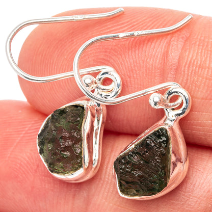 Rare Raw Moldavite Earrings 1 1/8" (.925 Sterling Silver)