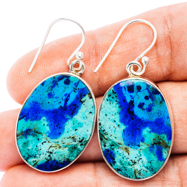 Large Premium Bluebird Azurite Earrings 1 5/8" (.925 Sterling Silver)