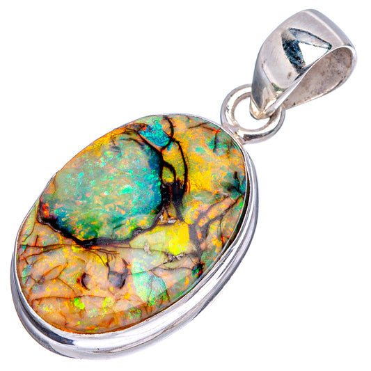 Oval opal pendant in .925 sterling silver with round bail, green-yellow iridescence