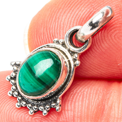 Dainty Malachite Pendant 7/8" (.925 Sterling Silver)