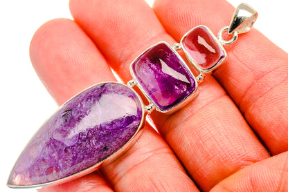 Amethyst 925 sterling silver pendant with three purple cabochon stones in silver setting