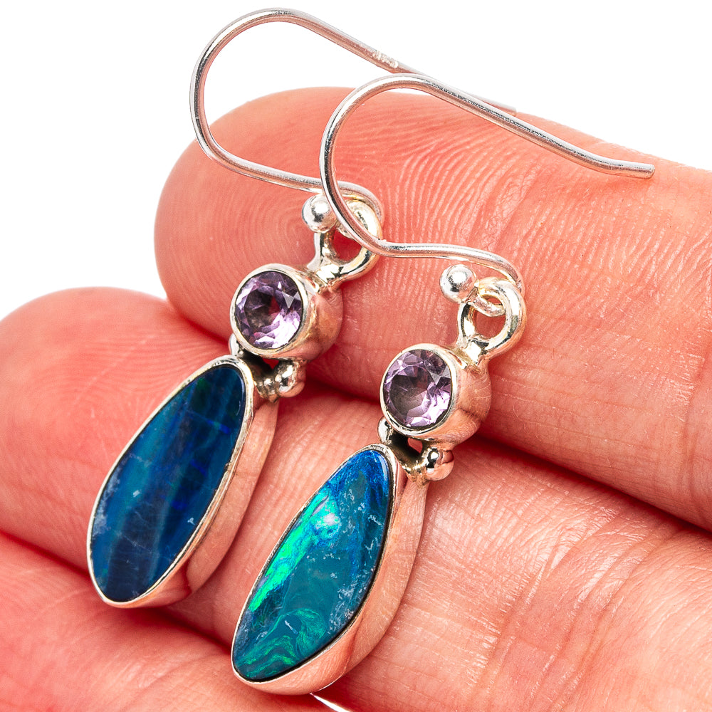 Rare Doublet Opal, Amethyst Earrings 1 3/8" (.925 Sterling Silver)