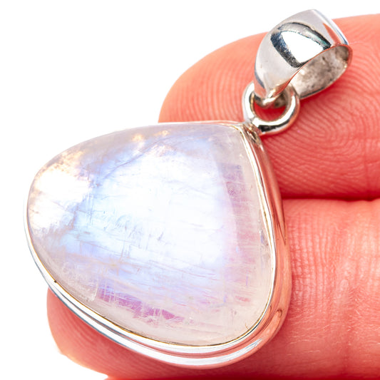 Rainbow moonstone teardrop pendant in .925 sterling silver, with round bail