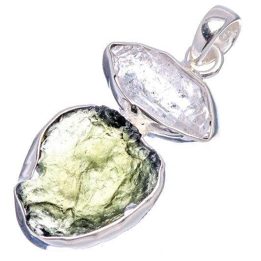 Sterling silver pendant with rough green and clear translucent stones